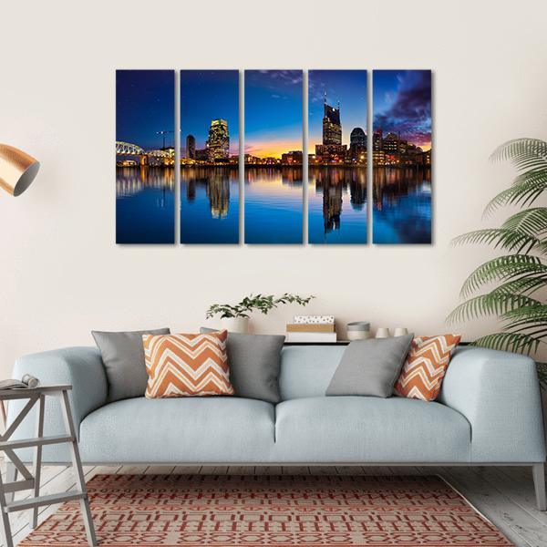 Nashville Skyline At Night Canvas Wall Art-5 Horizontal-Gallery Wrap-22" x 12"-Tiaracle