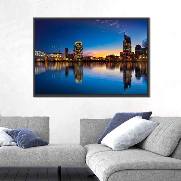 Nashville Skyline At Night Canvas Wall Art-5 Horizontal-Gallery Wrap-22" x 12"-Tiaracle