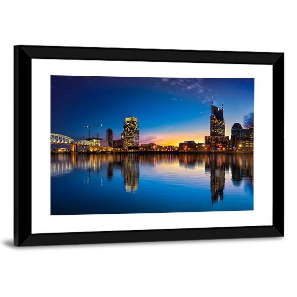 Nashville Skyline At Night Canvas Wall Art-5 Horizontal-Gallery Wrap-22" x 12"-Tiaracle