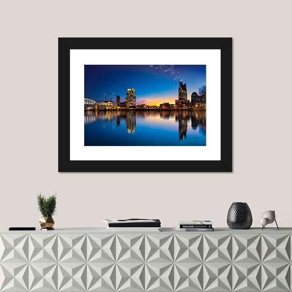 Nashville Skyline At Night Canvas Wall Art-5 Horizontal-Gallery Wrap-22" x 12"-Tiaracle