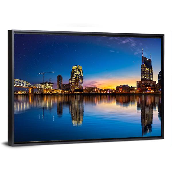 Nashville Skyline At Night Canvas Wall Art-5 Horizontal-Gallery Wrap-22" x 12"-Tiaracle
