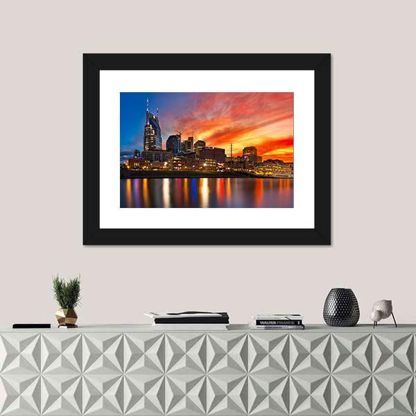 Nashville Skyline At Sunset Canvas Wall Art-1 Piece-Framed Print-20" x 16"-Tiaracle