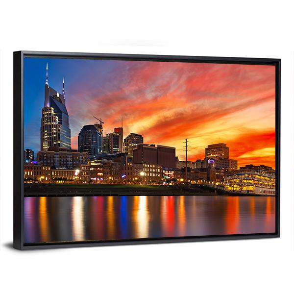 Nashville Skyline At Sunset Canvas Wall Art-3 Horizontal-Gallery Wrap-25" x 16"-Tiaracle