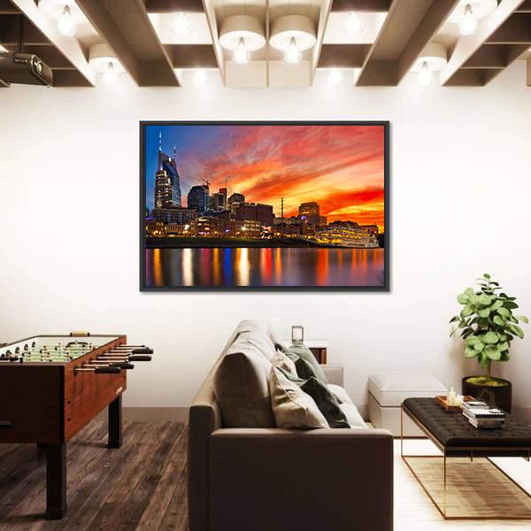 Nashville Skyline At Sunset Canvas Wall Art-3 Horizontal-Gallery Wrap-25" x 16"-Tiaracle