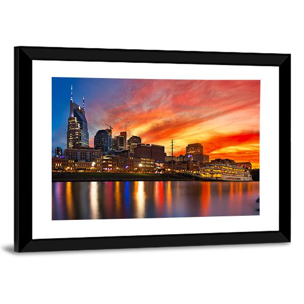 Nashville Skyline At Sunset Canvas Wall Art-3 Horizontal-Gallery Wrap-25" x 16"-Tiaracle