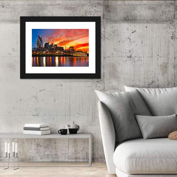 Nashville Skyline At Sunset Canvas Wall Art-3 Horizontal-Gallery Wrap-25" x 16"-Tiaracle