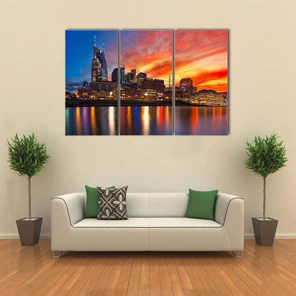 Nashville Skyline At Sunset Canvas Wall Art-3 Horizontal-Gallery Wrap-37" x 24"-Tiaracle