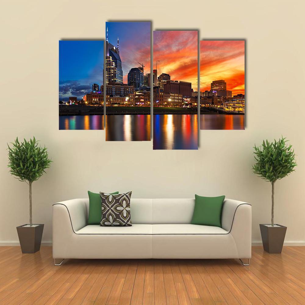 Nashville Skyline At Sunset Canvas Wall Art-4 Pop-Gallery Wrap-50" x 32"-Tiaracle