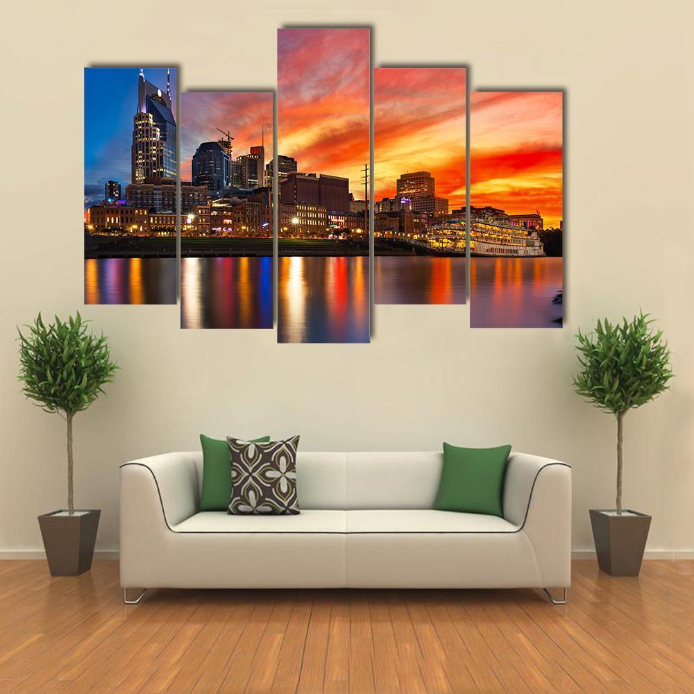 Nashville Skyline At Sunset Canvas Wall Art-5 Pop-Gallery Wrap-47" x 32"-Tiaracle