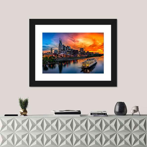 Nashville Skyline & Sunset Canvas Wall Art-1 Piece-Framed Print-20" x 16"-Tiaracle