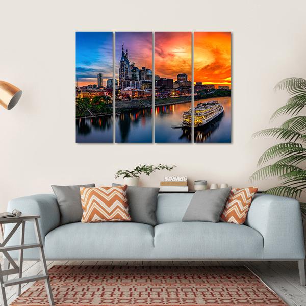 Nashville Skyline & Sunset Canvas Wall Art-4 Horizontal-Gallery Wrap-34" x 24"-Tiaracle
