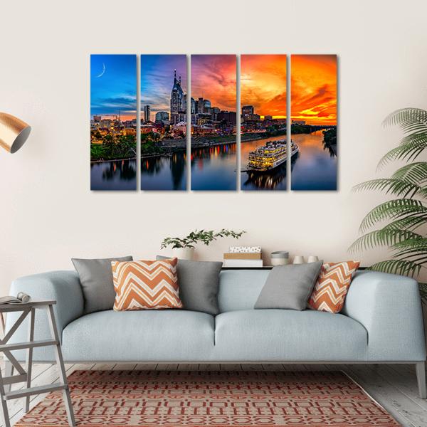 Nashville Skyline &amp; Sunset Canvas Wall Art-5 Horizontal-Gallery Wrap-22&quot; x 12&quot;-Tiaracle