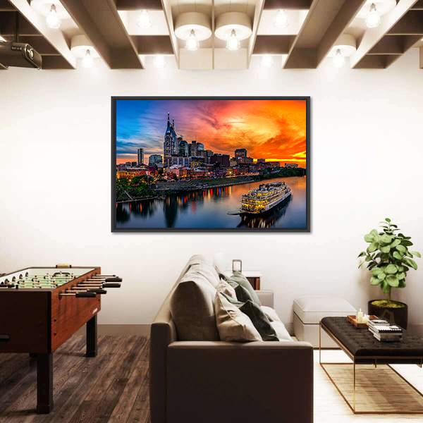 Nashville Skyline &amp; Sunset Canvas Wall Art-5 Horizontal-Gallery Wrap-22&quot; x 12&quot;-Tiaracle