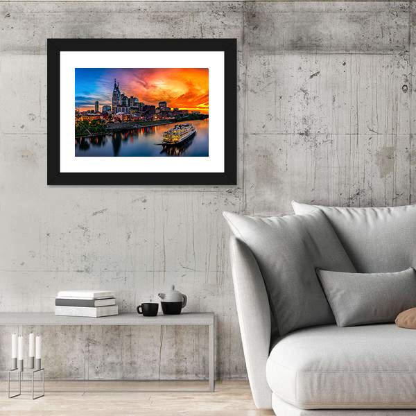 Nashville Skyline &amp; Sunset Canvas Wall Art-5 Horizontal-Gallery Wrap-22&quot; x 12&quot;-Tiaracle