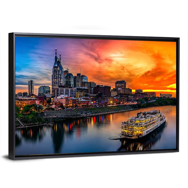 Nashville Skyline &amp; Sunset Canvas Wall Art-5 Horizontal-Gallery Wrap-22&quot; x 12&quot;-Tiaracle