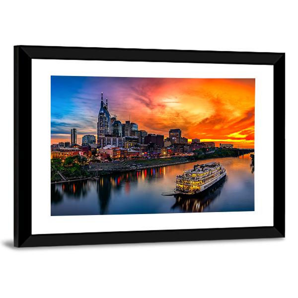 Nashville Skyline &amp; Sunset Panoramic Canvas Wall Art-1 Piece-36" x 12"-Tiaracle
