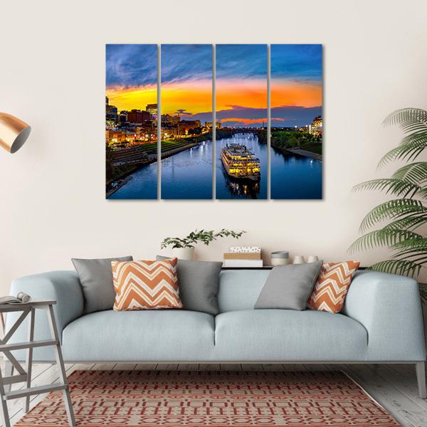 Nashville Skyline With Boat Canvas Wall Art-4 Horizontal-Gallery Wrap-34" x 24"-Tiaracle