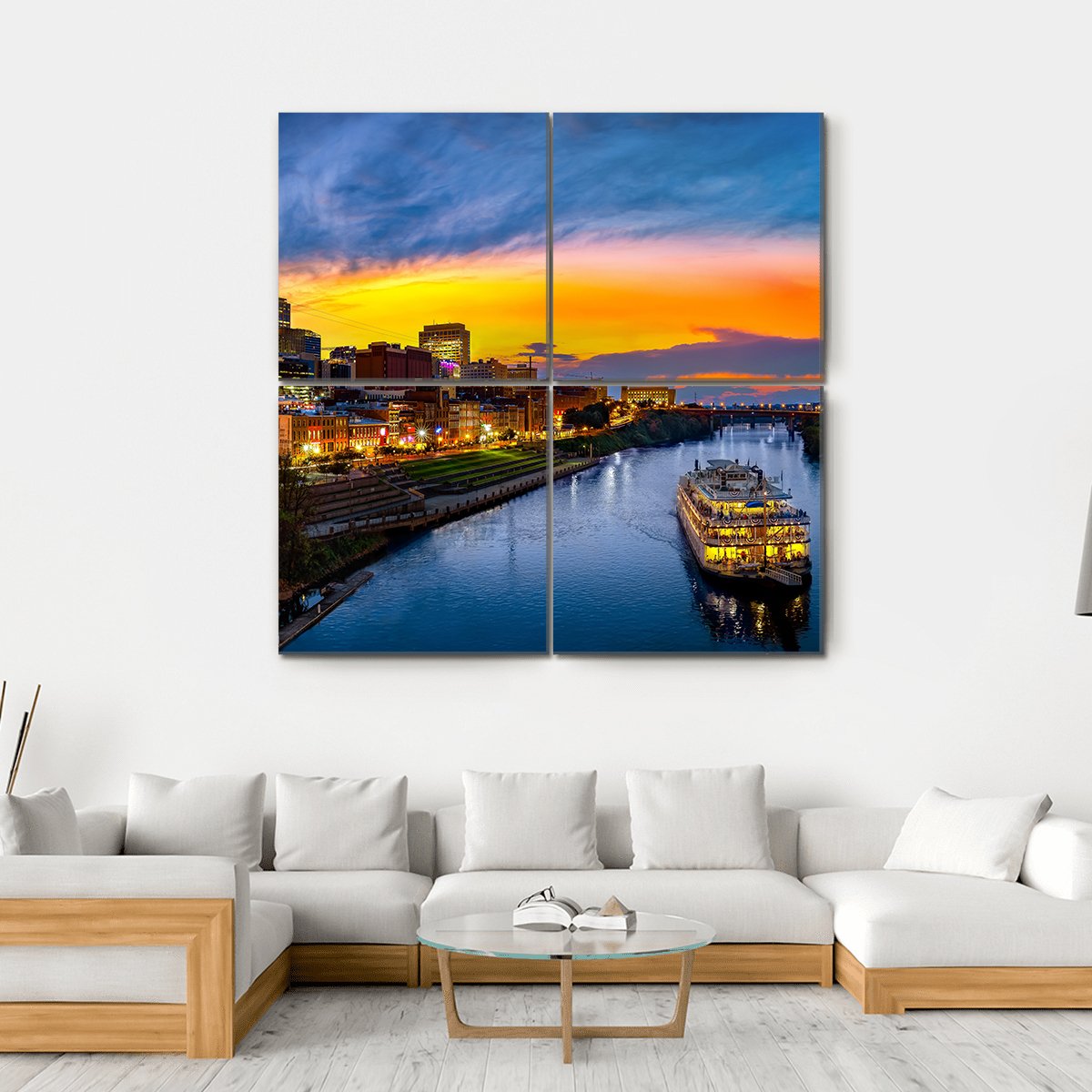 Nashville Skyline With Boat Canvas Wall Art-4 Square-Gallery Wrap-17" x 17"-Tiaracle