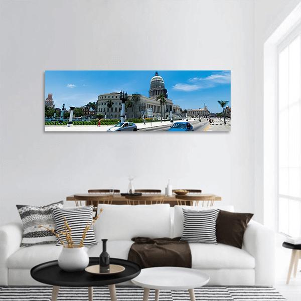El Capitolio In Havana Panoramic Canvas Wall Art-3 Piece-25" x 08"-Tiaracle