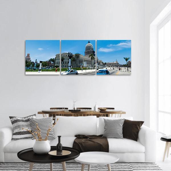 El Capitolio In Havana Panoramic Canvas Wall Art-3 Piece-25&quot; x 08&quot;-Tiaracle