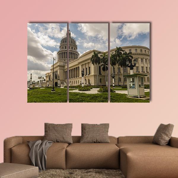 National Capitol In Havana Canvas Wall Art-3 Horizontal-Gallery Wrap-37" x 24"-Tiaracle