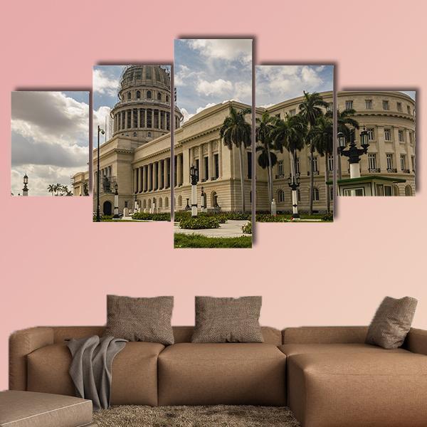 National Capitol In Havana Canvas Wall Art-3 Horizontal-Gallery Wrap-37" x 24"-Tiaracle