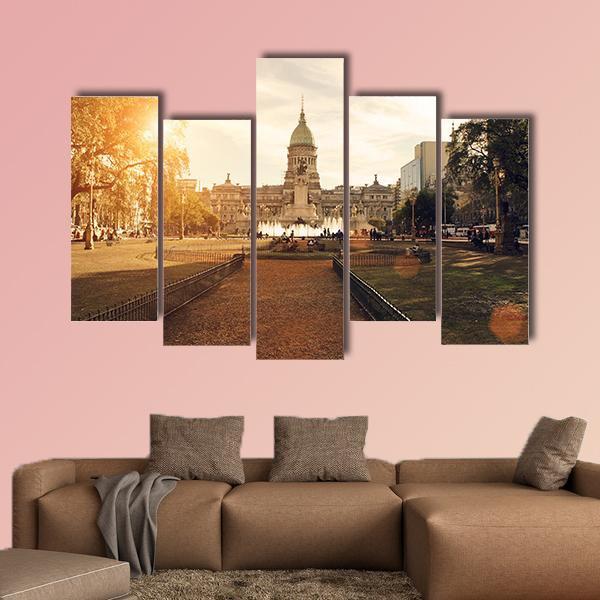 National Congress In Buenos Aires Canvas Wall Art-5 Pop-Gallery Wrap-47" x 32"-Tiaracle