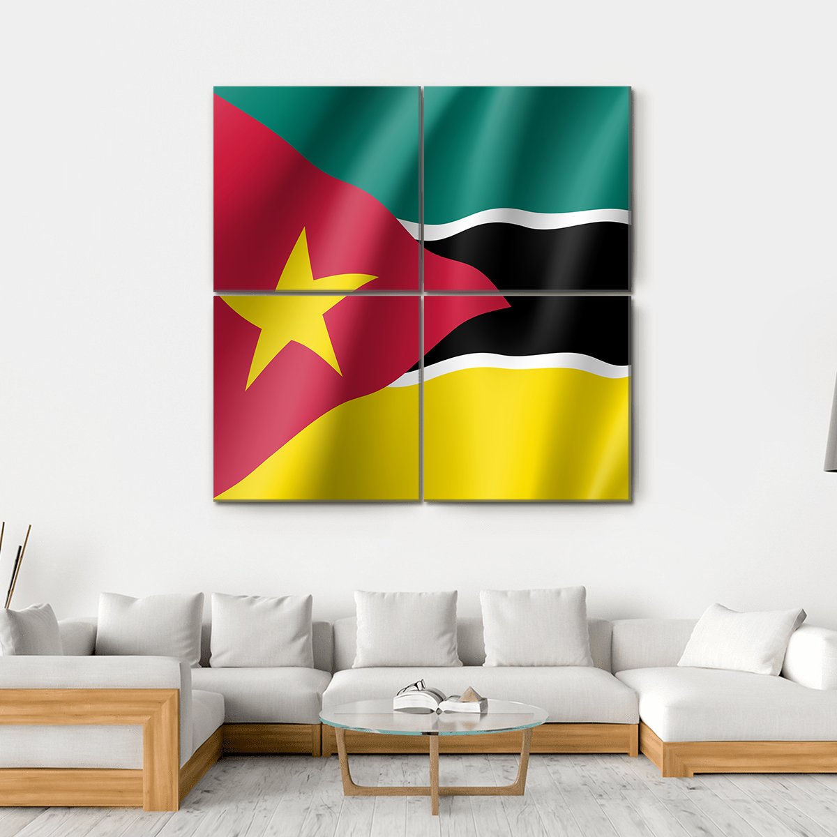 National Flag Of Mozambique Canvas Wall Art-4 Square-Gallery Wrap-17" x 17"-Tiaracle
