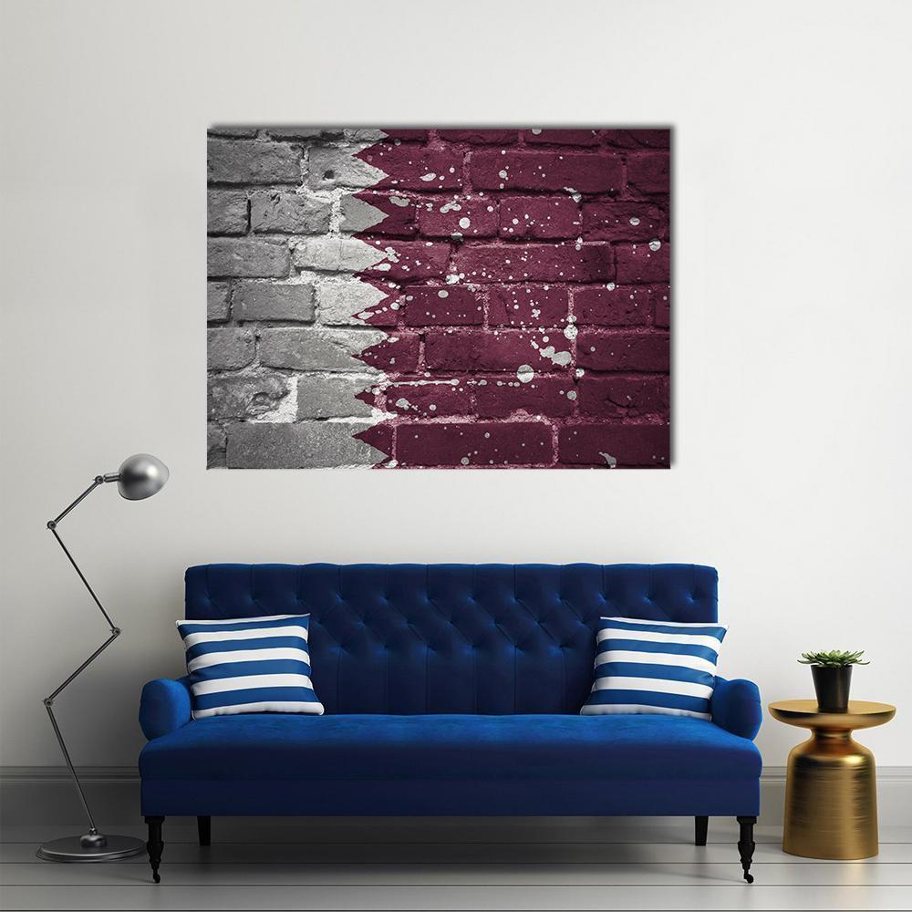 Qatar Flag on Brick Canvas Wall Art in white, gray and red, single panel hung on a wall