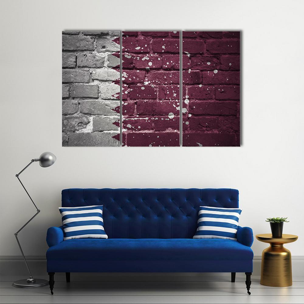 Qatar Flag On Brick Wall Canvas Wall Art-3 Horizontal-Gallery Wrap-37" x 24"-Tiaracle