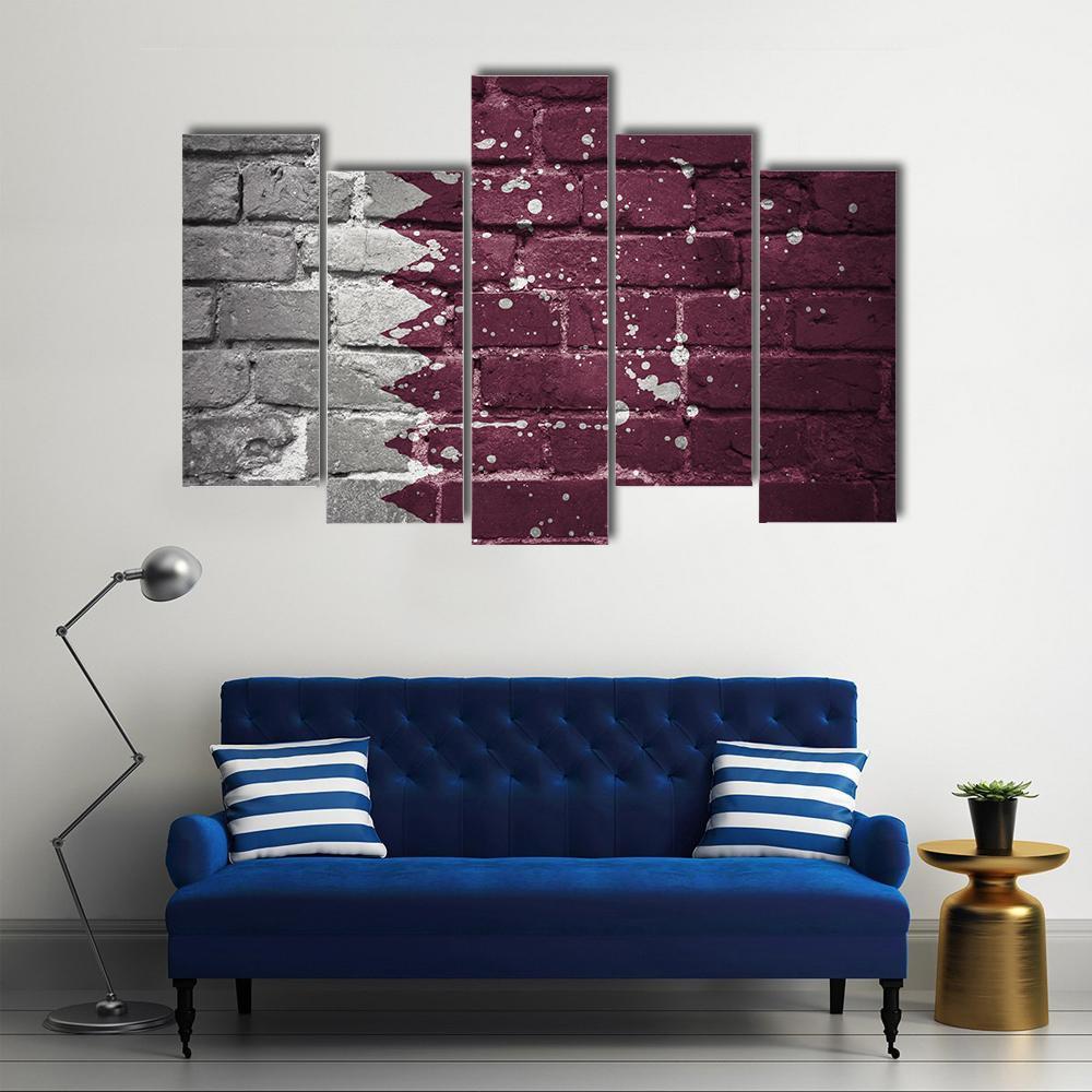 Qatar Flag On Brick Wall Canvas Wall Art-5 Pop-Gallery Wrap-47" x 32"-Tiaracle