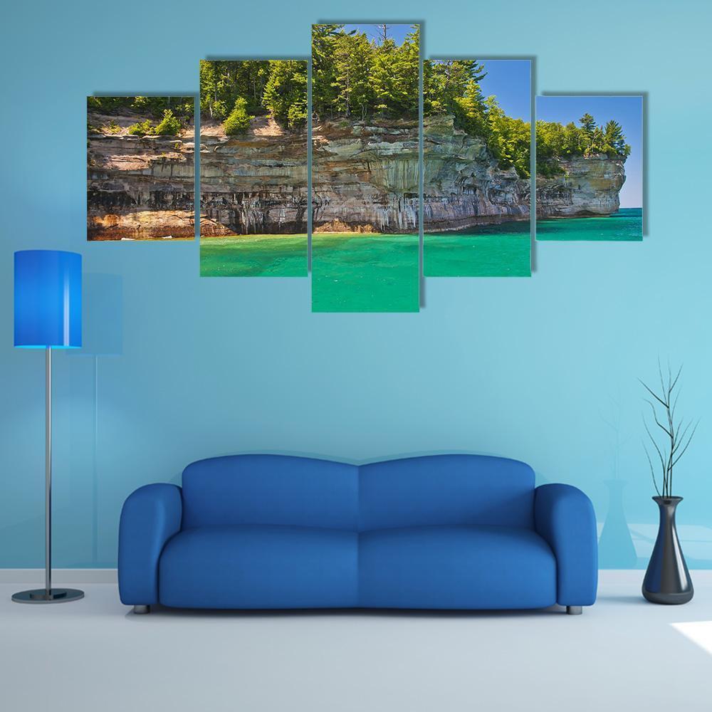 Pictured Rocks National Lakeshore Canvas Wall Art-5 Star-Gallery Wrap-62" x 32"-Tiaracle