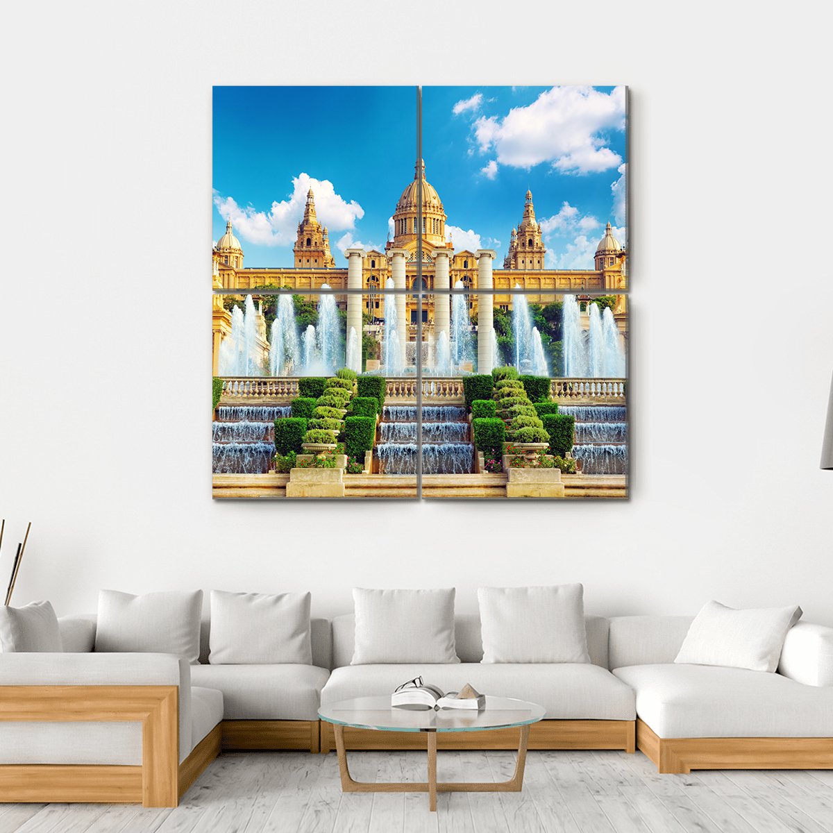 National Museum In Barcelona Canvas Wall Art-4 Square-Gallery Wrap-17" x 17"-Tiaracle