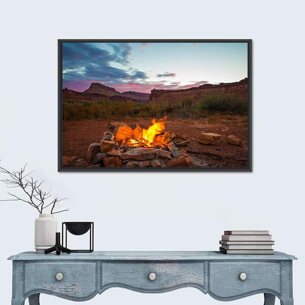 Natural Bonfire After Sunset Canvas Wall Art-1 Piece-Floating Frame-24&quot; x 16&quot;-Tiaracle