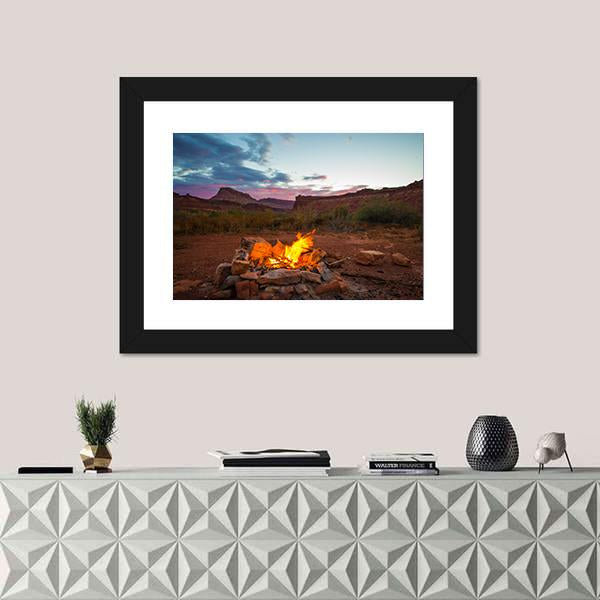 Natural Bonfire After Sunset Canvas Wall Art-1 Piece-Framed Print-20" x 16"-Tiaracle