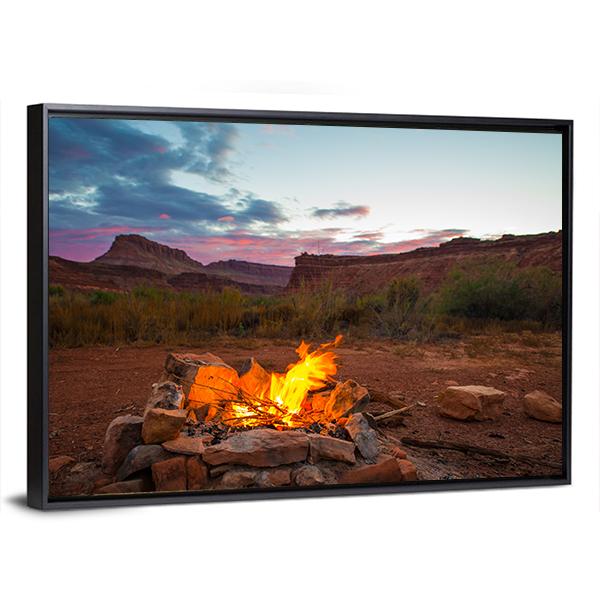 Natural Bonfire After Sunset Canvas Wall Art-3 Horizontal-Gallery Wrap-25&quot; x 16&quot;-Tiaracle