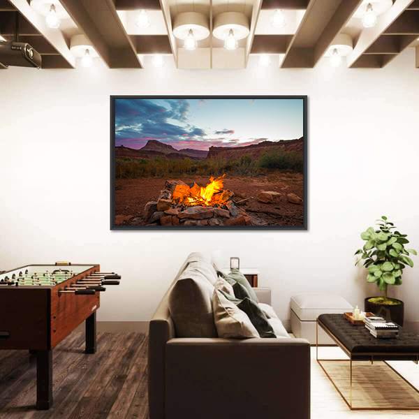 Natural Bonfire After Sunset Canvas Wall Art-3 Horizontal-Gallery Wrap-25&quot; x 16&quot;-Tiaracle