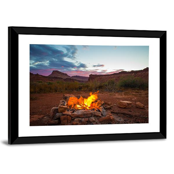 Natural Bonfire After Sunset Canvas Wall Art-3 Horizontal-Gallery Wrap-25&quot; x 16&quot;-Tiaracle