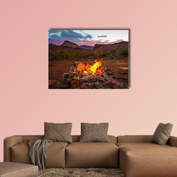 Natural Bonfire After Sunset Canvas Wall Art-1 Piece-Gallery Wrap-48" x 32"-Tiaracle