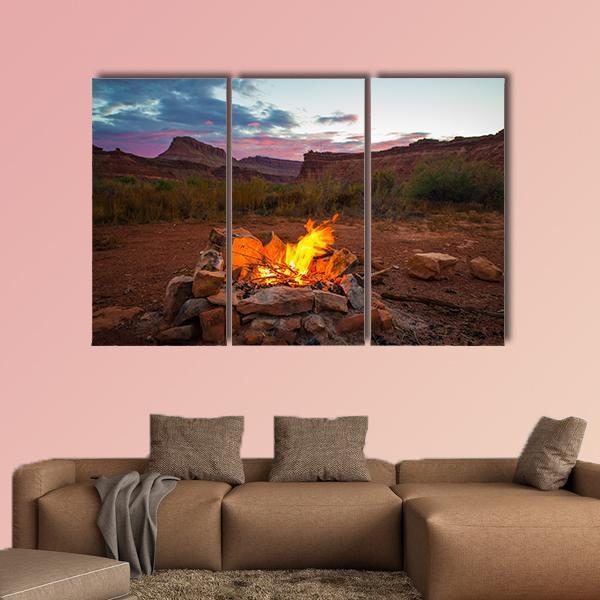 Natural Bonfire After Sunset Canvas Wall Art-3 Horizontal-Gallery Wrap-37&quot; x 24&quot;-Tiaracle