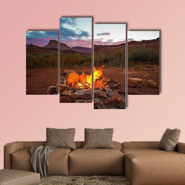 Natural Bonfire After Sunset Canvas Wall Art-4 Pop-Gallery Wrap-50" x 32"-Tiaracle