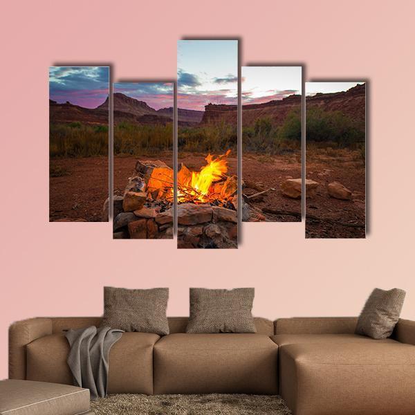 Natural Bonfire After Sunset Canvas Wall Art-5 Pop-Gallery Wrap-47&quot; x 32&quot;-Tiaracle