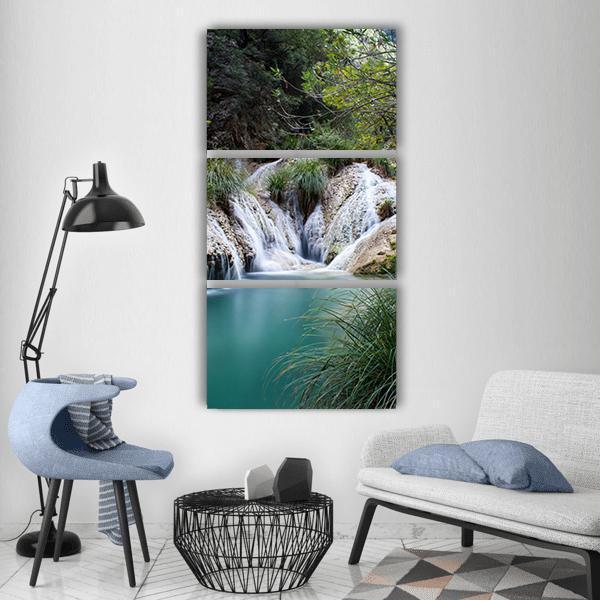 Natural Forest Waterfall Vertical Canvas Wall Art-3 Vertical-Gallery Wrap-12" x 25"-Tiaracle