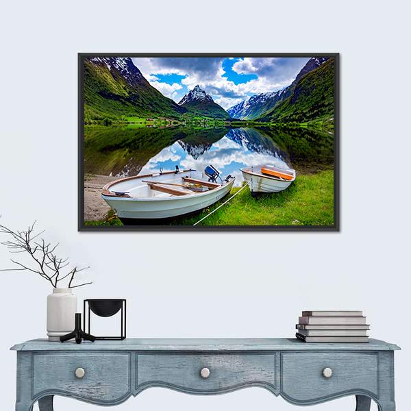 Natural Landscape Of Norway Canvas Wall Art-1 Piece-Floating Frame-24" x 16"-Tiaracle