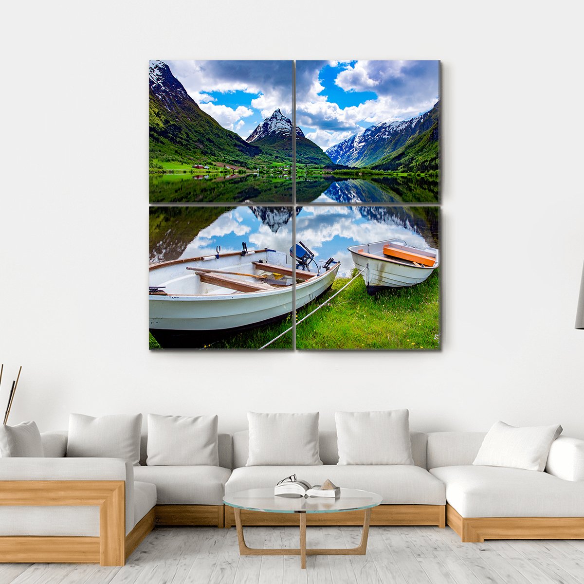 Natural Landscape Of Norway Canvas Wall Art-4 Square-Gallery Wrap-17" x 17"-Tiaracle