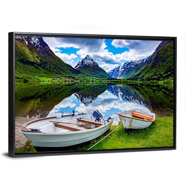 Natural Landscape Of Norway Canvas Wall Art-3 Horizontal-Gallery Wrap-25" x 16"-Tiaracle