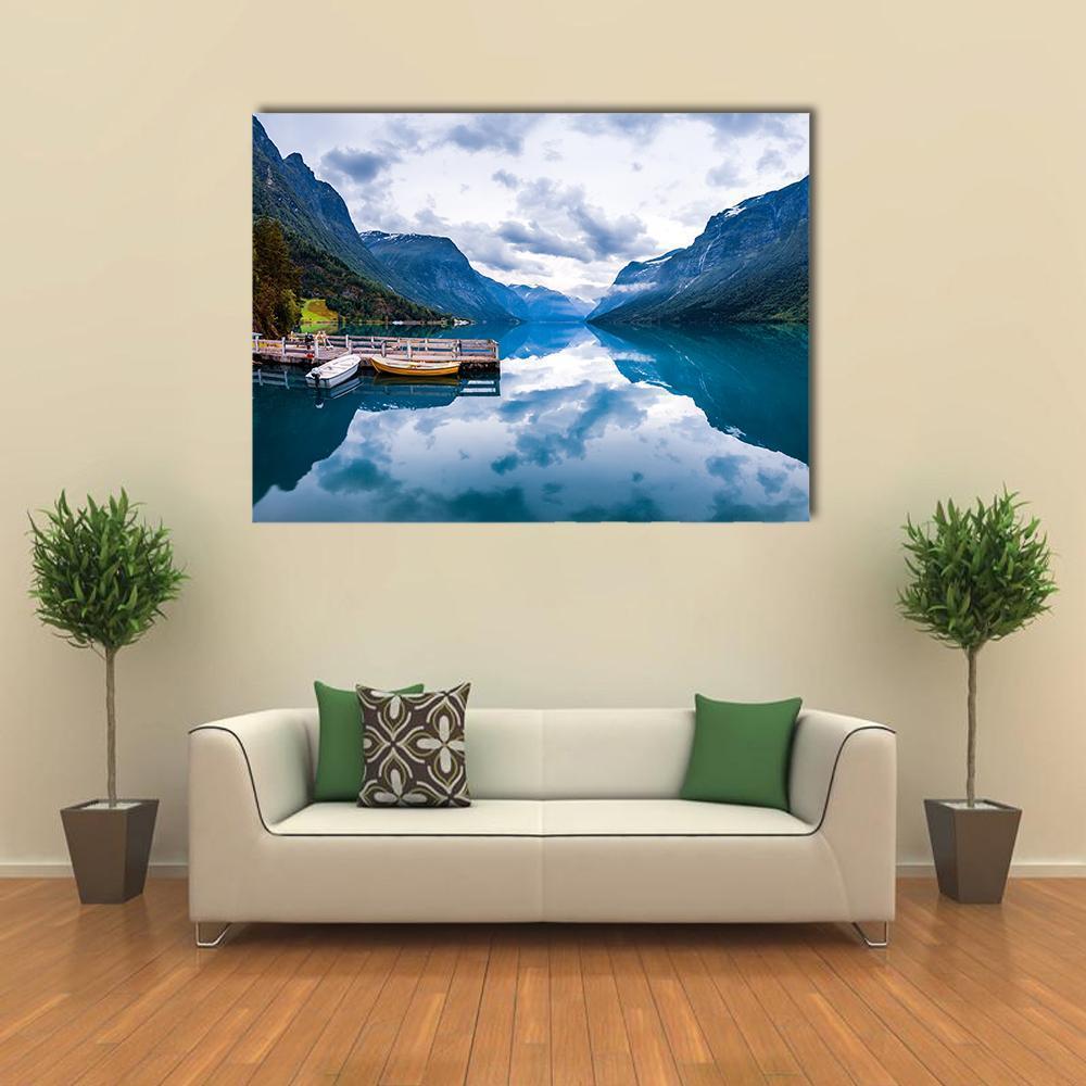 Lovatnet Lake Canvas Wall Art-1 Piece-Gallery Wrap-48" x 32"-Tiaracle