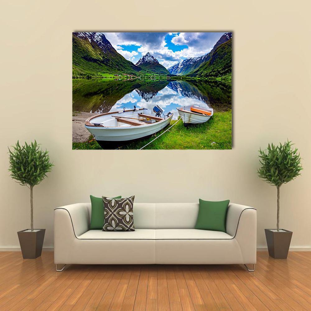 Natural Landscape Of Norway Canvas Wall Art-1 Piece-Gallery Wrap-48" x 32"-Tiaracle