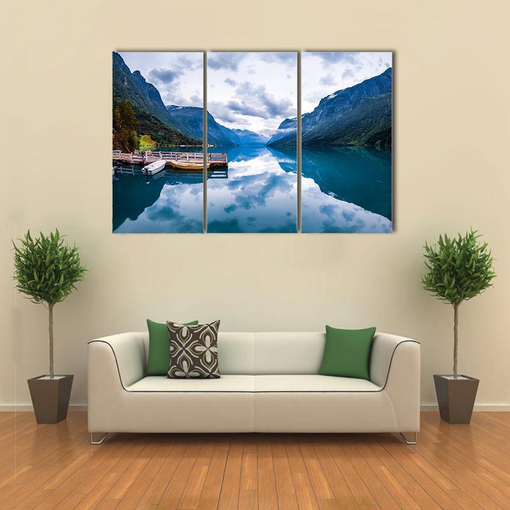 Lovatnet Lake Canvas Wall Art-3 Horizontal-Gallery Wrap-37" x 24"-Tiaracle