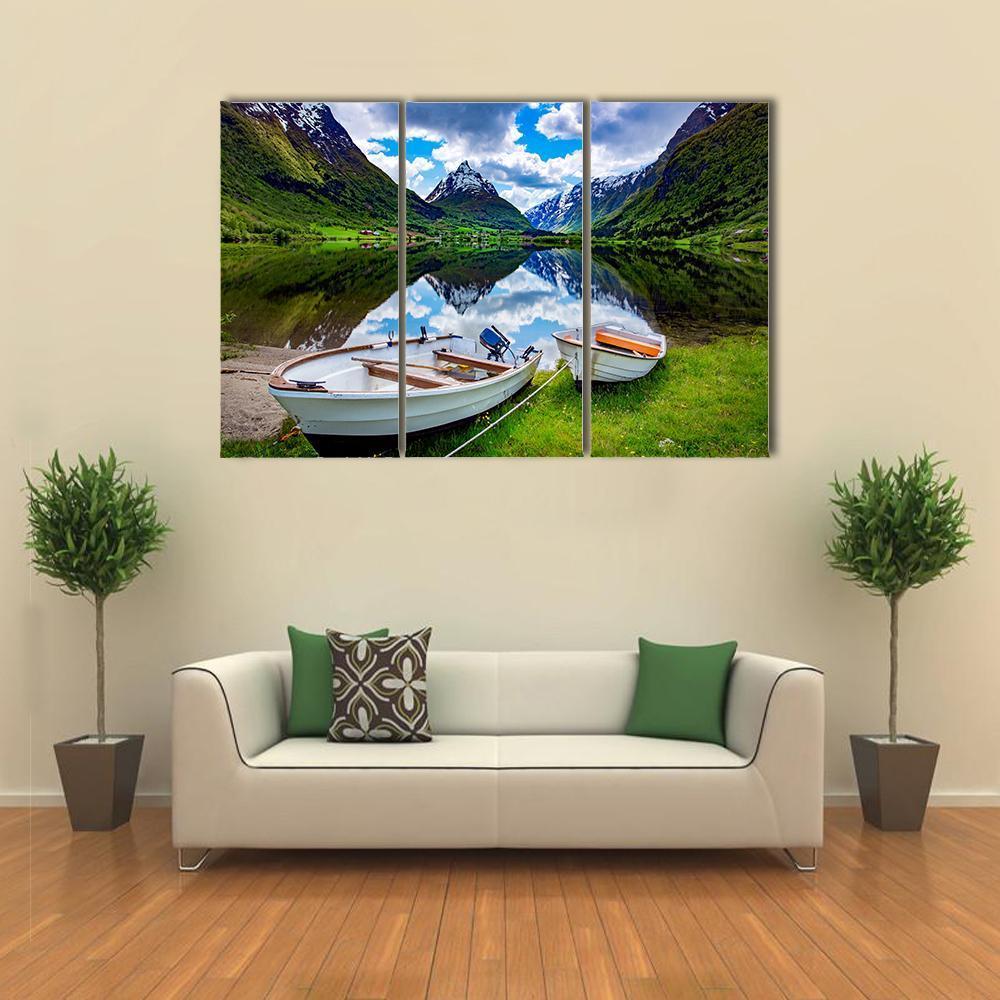 Natural Landscape Of Norway Canvas Wall Art-3 Horizontal-Gallery Wrap-37" x 24"-Tiaracle